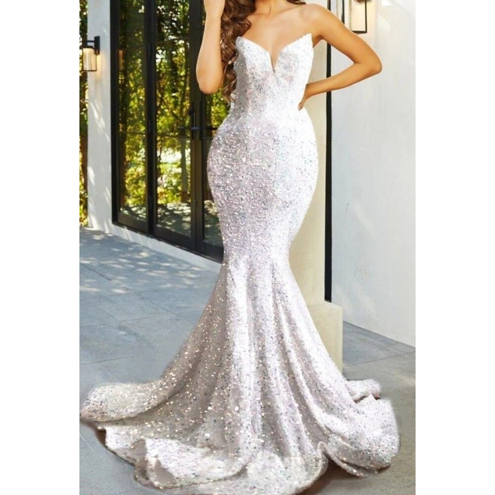 NWT Portia & Scarlett PS21208 Ivory AB Sequin Mermaid Gown Prom Pageant 16